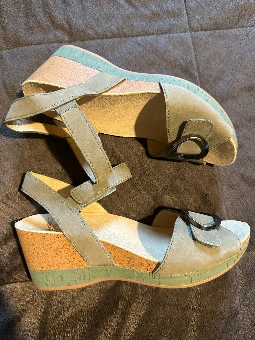 Dansko Stella Nubuck Suede Buckle Hardware Wedge Sandals New